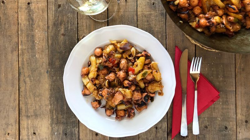 Fried octopus of the traditional Ibiza cuisine